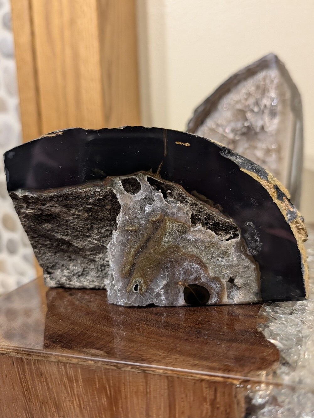 Agate Geode Sections Set of 3 Naturally Colored Black, Gold, Silver & Iridescent - Picture 11 of 14